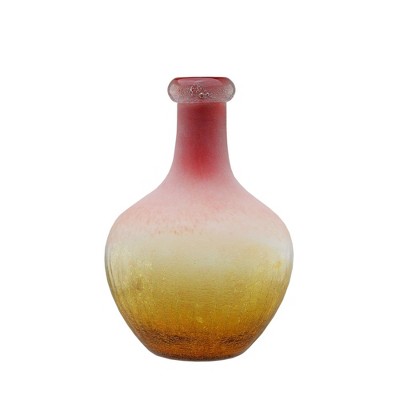 Northlight 12.25" Crackled Frosted Hand Blown Glass Vase - Yellow/Pink