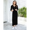 Coolmee Women Casual Maxi Dress Quarter-Zip Neck 3/4 Sleeve Slim Slit Pullover Hoodie Long Dress with Front Pocket - 2 of 4