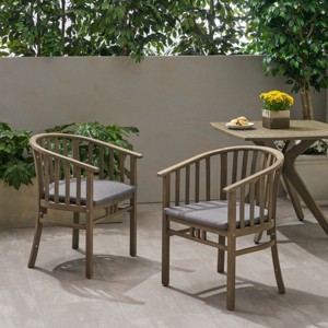 Set Of 2 Outdoor Acacia Wooden Dining Chairs With Cushions,Open Backrest Armrests Chair,Patio Accent Chair For Kitchen Garden-Coolbibila - 1 of 4