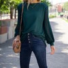 Amaryllis Women's Boat Neck Top with Sheer Textured Chevron Balloon Sleeves Relaxed Fit Versatile Pullover - 2 of 4