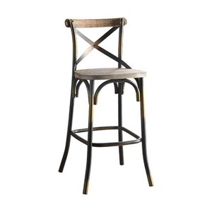 18" Zaire Bar Chair Antique Copper/Antique Oak - Acme Furniture: Vintage Style, Wooden Seat, Metal Frame - 1 of 4
