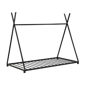 COWLOWN Twin House Platform Bed, Metal Frame with Safety Railings, Triangle Structure & Wood Slats - 1 of 4