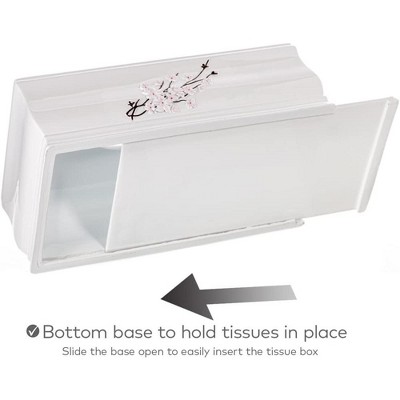 White Floral Resin Rectangular Tissue Box Cover