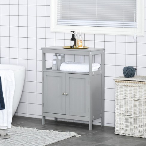 Kleankin Freestanding Modern Bathroom Storage Cabinet With Doors And Open  Shelf Bathroom Organizer Furniture - Grey : Target