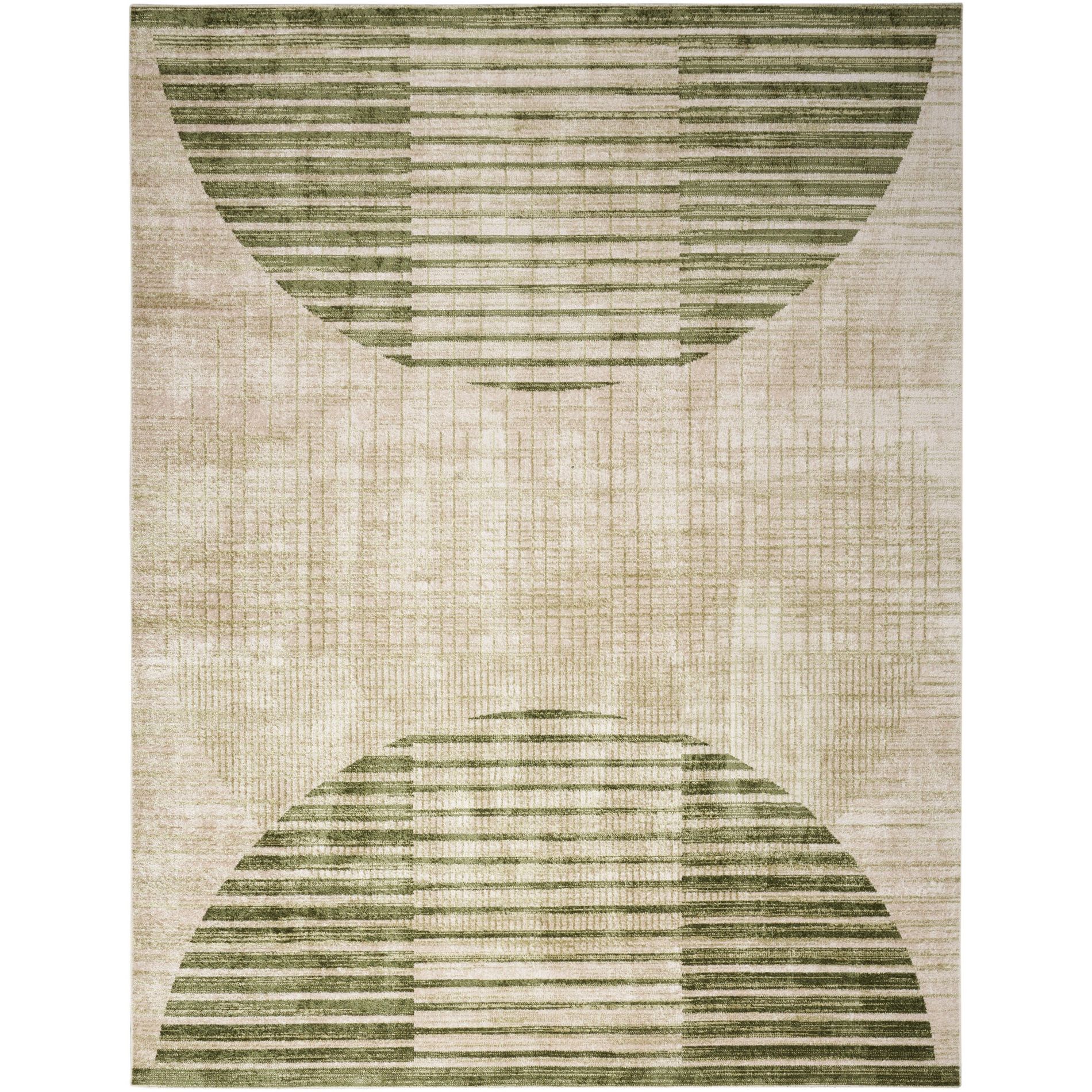 Nourison Astra Machine Washable 6'7" x 9' Ivory Olive Mid-Century Modern Indoor Flatweave Rug