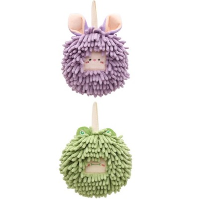 REGALWOVEN Cute Soft Absorbent Quick Drying Chenille Hanging Hand Towel 2 Pcs