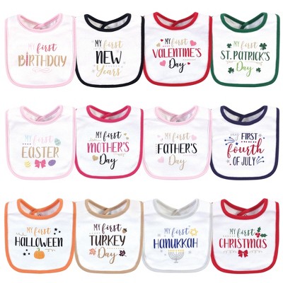 Little Treasure Baby Girl Cotton Bibs 12pk, Holiday Fancy Girl, One Size