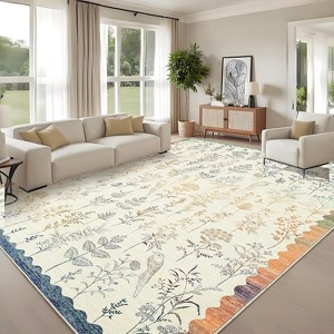 Washable Rugs for Bathroom Floral Kitchen Rug Neutral Scalloped Carpet, Non-Slip Hallway Rug Stain Resistant Modern Low-Pile Carpet - 1 of 4