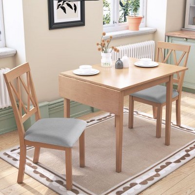 NicBex 3-Piece Extendable Drop Leaf Dining Set – 2 Upholstered Dining Chairs & Foldable Dining Table, Small Kitchen Table Set