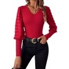 Women's Ribbed V-Neck Top with Textured Puff Sleeves - Slim-Fit Knit Blouse for Casual & Dressy Occasions - 2 of 4