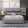 Full/Queen Size Velvet Upholstered Platform Bed with USB Charging Ports, Big Headboard Bed with 2 Bedside Pillows and Shelves 4Q-ModernLuxe - 2 of 4