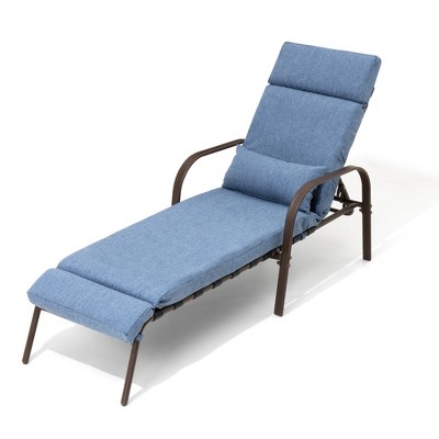 Pellebant Outdoor Recliner Adjustable Chaise Lounge Chair with Cushion & Pillow