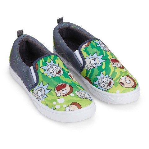 Мужские кроссовки Rick and Morty Shoes - Rick and Morty Slip On Sneakers - Rick & Morty Canvas Slip On Sneakers (Green, 10)