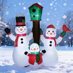 QingMoon Christmas Inflatable Snowman Family, 7FT Outdoor Indoor Blow Up Decorations with Bird and Birdhouse for Xmas Holiday, Lawn, Yard, Garden - 1 of 4