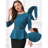 INSPIRE CHIC Women's 3/4 Sleeve Belted Elegant Business Work Peplum Top - 2 of 4