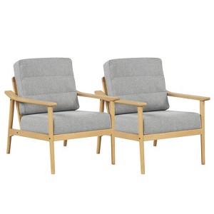 Tangkula 2 PCS Modern Accent Chair Upholstered Leisure Armchair w/ Rubber Wood Armrests & Legs - 1 of 4
