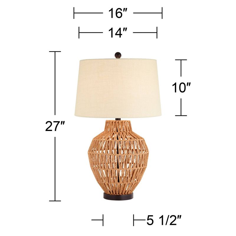 360 Lighting San Marcos Modern Coastal Table Lamp 27" Tall Natural Wicker Oatmeal Drum Shade for Bedroom Living Room Bedside Nightstand Office Kids, 4 of 10