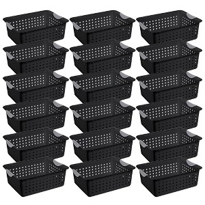 Sterilite Medium Ultra Indoor Home Plastic Storage Organizer Basket Container with Contoured Handles for Cabinets, Shelves, Black (18 Pack) - 1 of 4