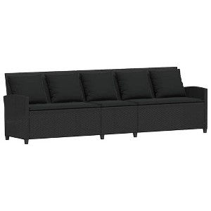 vidaXL Patio Sofa 5-Seater with Cushions Black Poly Rattan - 1 of 4
