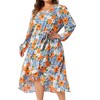 Agnes Orinda Women's Plus Size Floral Printed V Neck Long Sleeve Tiered Ruffle Hem Midi Flowy A-Line Dresses - 2 of 4