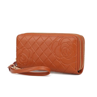 MKF Collection Honey Genuine Leather Quilted Flower-Embossed Women’s Wristlet Wallet by Mia K