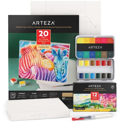 Arteza Watercolor Painting Art Set, Watercolor Half-Pans and Foldable Canvas (ARTZ-3566)