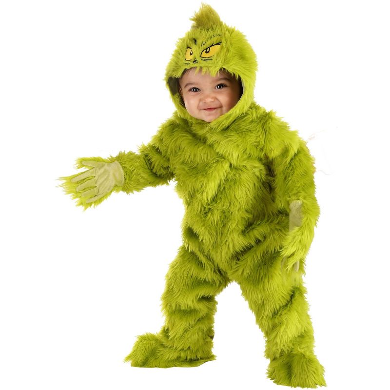 HalloweenCostumes.com 0-3 Months   Classic Infant Grinch Jumpsuit Costume, Green, 1 of 5