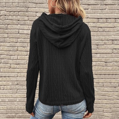 Cable Knit Hoodies for Women Drawstring Long Sleeve Relaxed Fit Casual Pullover Top