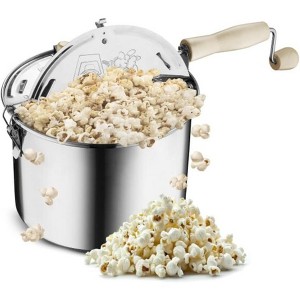 6.5-Quart Stainless Steel Stovetop Popcorn Popper with Hand Crank, Vented Lid, and Stir Paddle (Silver) - 1 of 4
