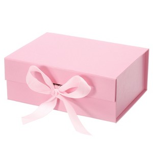 Unique Bargains Collapsible Paper Magnetic Closure Ribbon Gift Box for Birthday, Wedding - 1 of 4