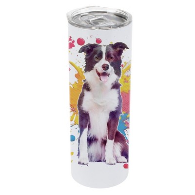 100 North 20 Ounce Stainless Steel On the Go Travel Tumbler With Push Top Lid, Border Collie Dog Paint Splatter