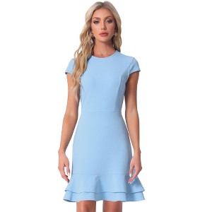 Allegra K Women's Cap Sleeves Round Neck Tiered Ruffled Hem Midi Dress - 1 of 4