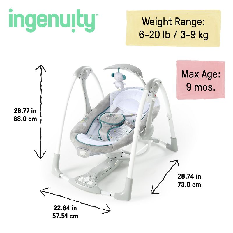 Ingenuity ConvertMe 2-in-1 Compact Portable Baby Swing 2 Infant Seat - Nash, 5 of 17