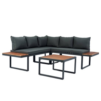 Nestfair 4pc L-Shaped Wicker Outdoor Conversation Sectional Sofa Set Dark Gray