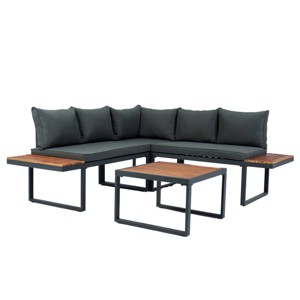 Nestfair 4pc L-Shaped Wicker Outdoor Conversation Sectional Sofa Set Dark Gray - 1 of 4