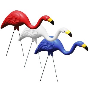 Bloem 3 Pack Flamingo Merica Red White Blue Large 13" x 11" Yard Lawn Ornament Decorations with Stainless Steel Legs - 1 of 4