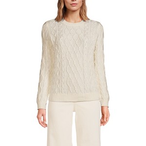 Lands' End Women's Cotton Drifter Crew Cable Pullover Sweater - 1 of 3