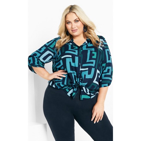 AVENUE | Women's Plus Size Blouse Ll Prt - Navy/Teal Geo - 14W