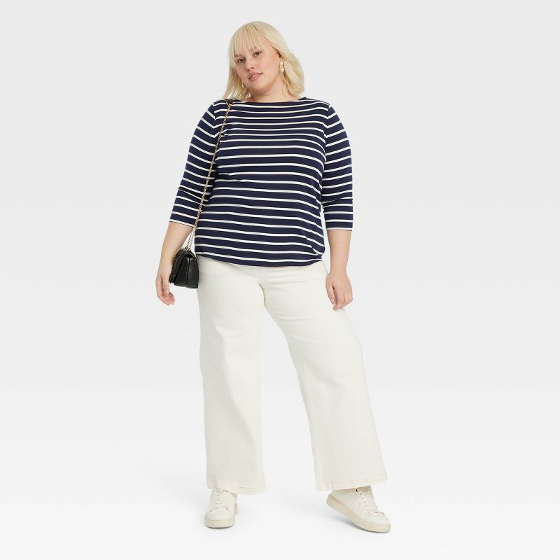 Women's Slim Fit 3/4 Sleeve Boat Neck T-Shirt - Ava & Viv™, 3 of 6