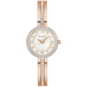 Bulova Ladies' Classic Rose Gold Stainless Steel Crystal Accent Dial Bangle Bracelet Watch, 26mm, Mother of Pearl Dial - 1 of 4