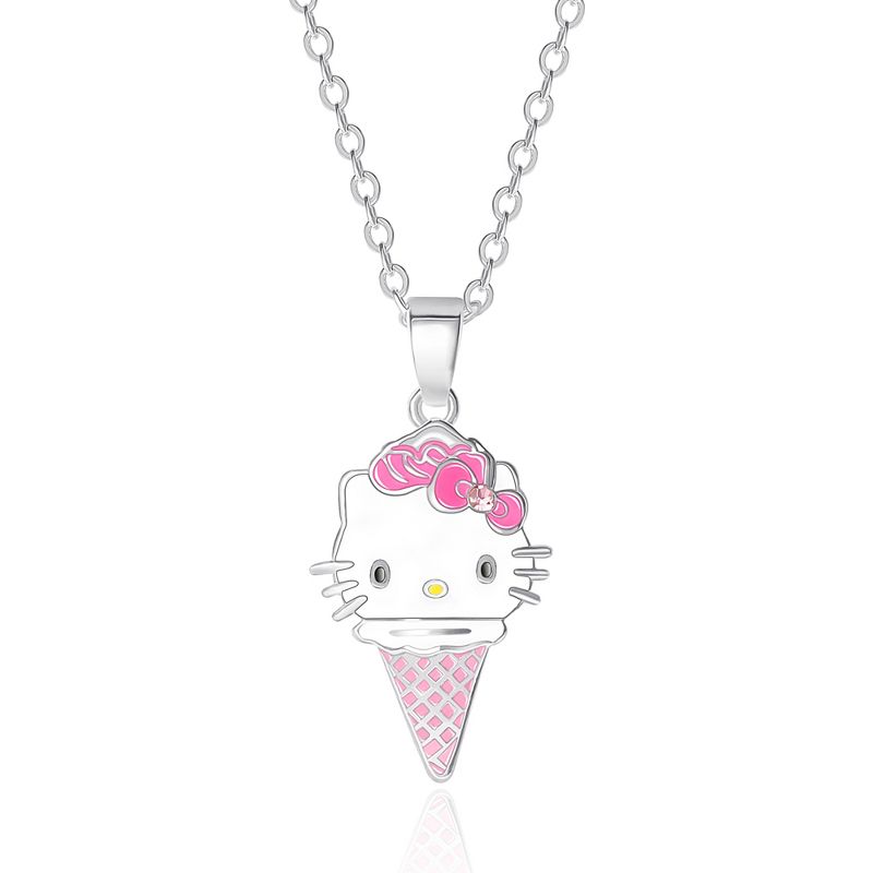 Sanrio Hello Kitty Brass Enamel and Pink Crystal Cafe 3D Ice Cream Cone Pendant, 16+ 2'' Chain, 1 of 5