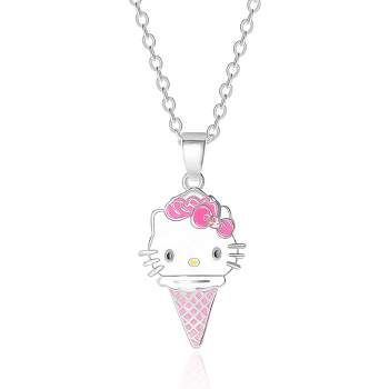 Sanrio Hello Kitty Brass Enamel and Pink Crystal Cafe 3D Ice Cream Cone Pendant, 16+ 2'' Chain