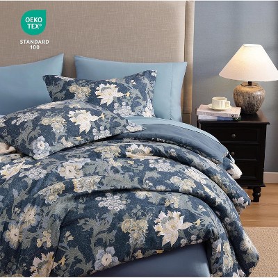 Der Rose BALHAM TRADE-Queen Comforter Set 7 Pieces Floral Antique Blue for All Seasons, Bed in a Bag Queen Rain Washed-Queen 90"x90" — фото 3