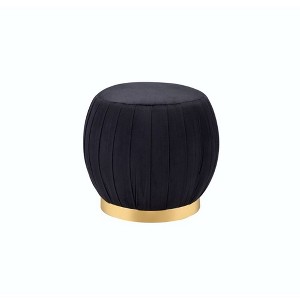 Simple Relax Upholstered Round Ottoman with Metal Base in Black and Gold - 1 of 4