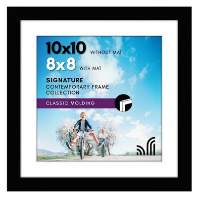 Americanflat 10x10 Picture Frame with Shatter-Resistant Glass - Use as 8x8 Frame with Mat or 10x10 Frame Without Mat - Signature Collection - Black