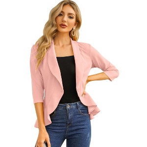 Women's 3/4 Sleeve Cropped Blazer Lightweight Open Front Cardigan Jacket for Business Causal - 1 of 4