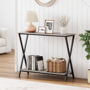 Console Table, Behind Couch Table Sofa Tables Narrow Entryway Table with Storage Shelf and Metal Frame - 1 of 4