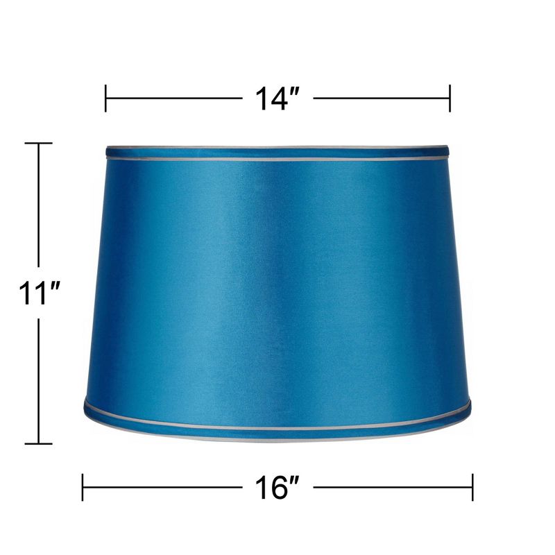 Springcrest Sydnee Satin Turquoise Medium Drum Lamp Shade 14" Top x 16" Bottom x 11" Slant x 11" High (Spider) Replacement with Harp and Finial, 5 of 8