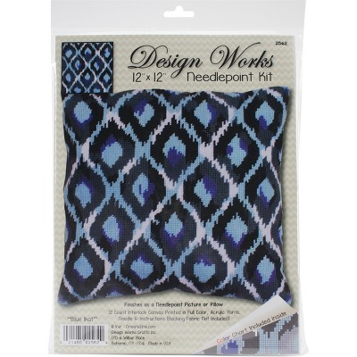 Design Works Needlepoint Kit 12"X12" -Blue Ikat-Stitched In Yarn