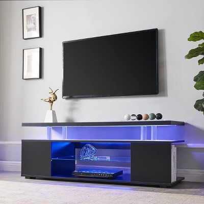 NicBex TV Stand for 60 Inch TV with LED Lights,TV Entertainment Center with 3 Storage Spaces and 1 Open Shelf,TV Console Table for Living Room
